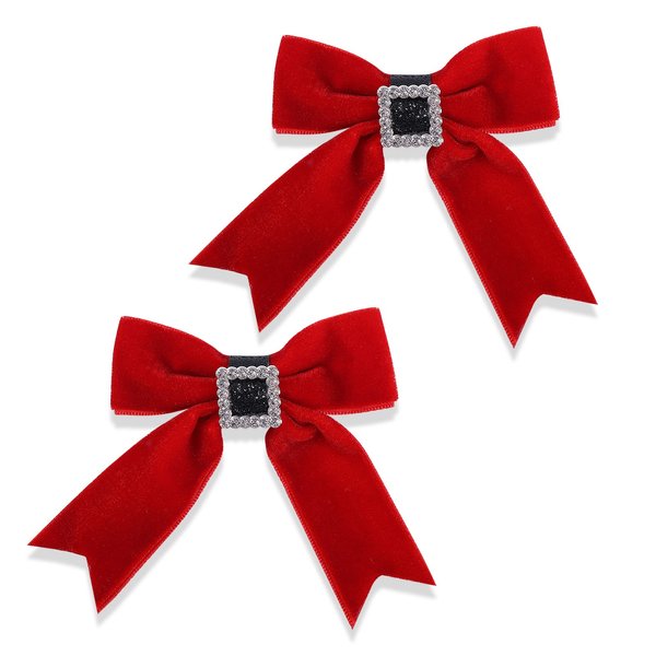 Red Velvet Hair Bows,Christmas Valentine School Hair Clips with Rhinestones,Handmade Small Bowknot Hair Accessories for Toddler Kids Girls New Year Decor
