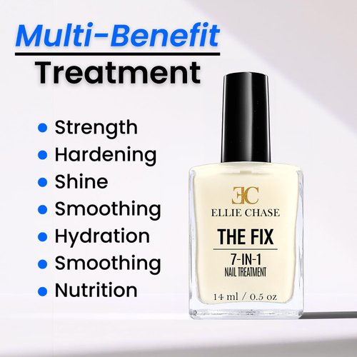 Ellie Chase 7 in 1 Nail Strengthener, Growth, Hardener, Repair Treatment Polish 0.5 OZ/Peptides/Vitamin E/Violet Extract/Oils/Amino Acid/Extra Hydration/Strength/Smoothing/Hardening/Protection/Shine