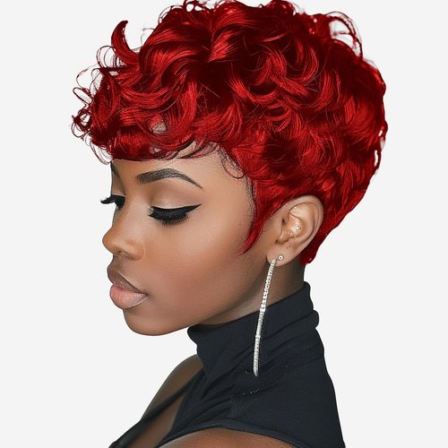 DOcute Red Pixie Cut Wigs for Black Women Short Hair Red Short Wigs for Black Women With Bang Curly Black Women wigs (Red)