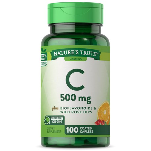Vitamin C with Rose Hips and Bioflavonoids | 500mg | 100 Caplets | Vegetarian, Non-GMO & Gluten Free | by Nature's Truth.