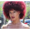 LANSHA 70s Afro Kinky Curly Wigs With Bangs for Black Women Men,Soft Wine Red Bug Color Preium Synthetic Fibers Big Bouncy Afro wigs,Nature Looking LightWeight Afro Puff Wig For Daily Party Use