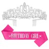 CAVETEE "Birthday Girl" Sash and Rhinestone Tiara Set, Hot Pink Birthday Sash and Birthday Crown Happy Birthday Decorations for Gift Birthday Girl Sash for Party Cake Topper