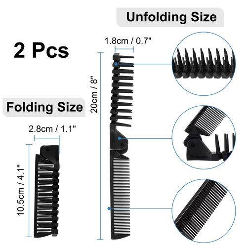 uxcell Portable Travel Hair Brush, Folding Pocket Size Comb Double Headed Anti-Static Hairdressing Tools, 2 Pcs Fine Teeth Comb and Bristle Brush for Salon Women Men Pet, Black