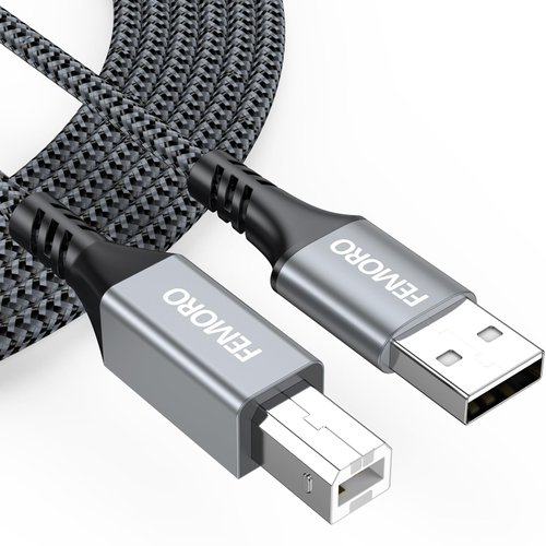 FEMORO Printer Cable 10Ft 2 Pack, USB A to B Printer Cable 2.0 Type A Cables 10 Feet Braided Long Cord for Hp Canon Brother Printer Piano Midi Controller Computer