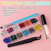 Round Flatback Face Gems Kit (Colorful) for Makeup with Quick Dry Glue + Brush + Tweezer, Nail Art Rhinestones Mixed Color Iridescent Chameleon Glass Crystal Beads for Make-up Deco