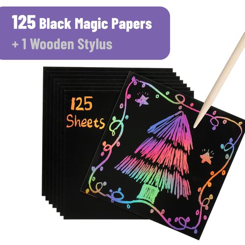 Mr. Pen- Scratch Art for Kids with Wooden Stylus, 125 pcs, Rainbow Scratch Paper, Scratch Art Paper, Rainbow Scratch Art for Kids Drawing, Black Scratch Off Paper for Kids