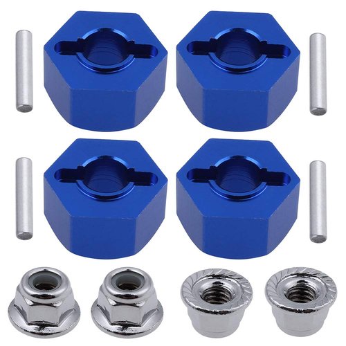 Hobbypark Aluminum 12mm Hex Wheel Hubs(4) & Flanged M4 Lock Nuts(4) Replacement of 1654 3647 for Traxxas 1/10 Slash 4x4 RC Car (Navy Blue)
