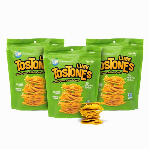 TOSTONES, Green Plantains, Re-Sealable Bag, Crunchy chips, Plantains, Palm Oil and Salt, 3.53 Oz per Unit, LIME Flavored, 3 Pack,