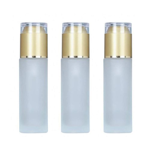 3PCS Empty Forsted Clear Glass Lotion Pump Bottles Jars with Gold Cap Cosmetic Makeup Travel Packing Storage Containers for Essential Oil Face Cream Toiletries Toner Liquid