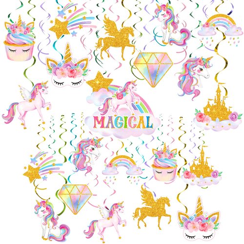 51 Pieces Unicorn Hanging Swirl Decorations Unicorn Party Decorations Unicorn Birthday Decorations for Girls Unicorn Party Supplies Hanging Swirls Rainbow Decor for Birthday Decorations Party Supply