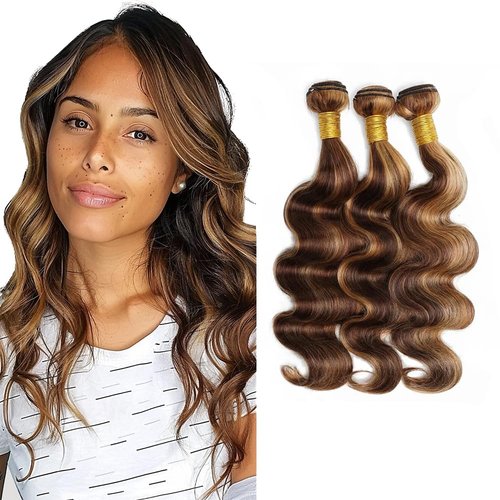 Biliisyff P4/27 Human Hair Bundles Highlight Blonde Body Wave Bundles Brazilian Virgin Hair Bundles Two Tone Brown Mixed With Honey Blonde Bundles Human Hair Remy Hair Extensions 24 26 28 Inch