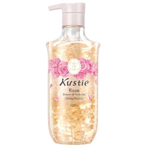 KUSTIE Flower Body Wash with Pump, Natural Body Wash with Real Rose Petals for Deep Moisture for Dry Skin, 24 Hour Renewal, Mild and Long Lasting Scent (16.9 oz)