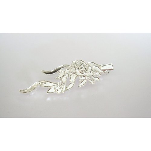Generic Silver metal flower wavy leaf alligator hair clip for fine thin hair