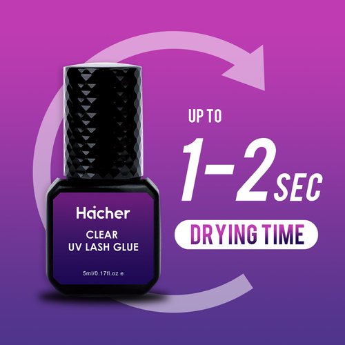 HAICHER UV Lash Glue for Eyelash Extensions, Curing 1-2 Sec Drying Time, Extreme Retention 7-9 Weeks, Lash Adhesive for UV Light Professional Use Only (5ml/1 Pack)
