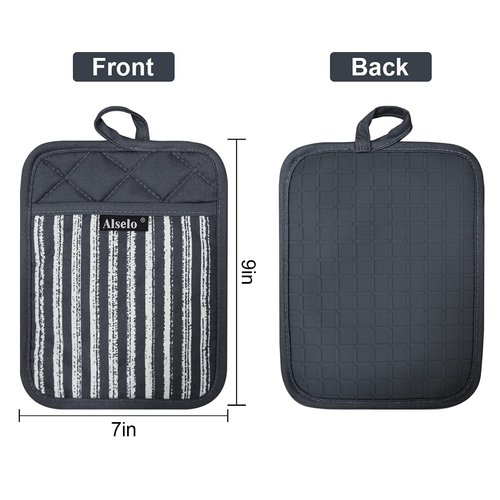 Alselo Silicone Pot Holders Set of 3 Heat Resistant & Non Slip Potholders, Professional Oven Hot Pads with Pockets Mitts for Kitchen Cooking Baking Barbecue