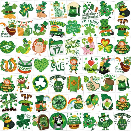St. Patrick's Day Temporary Tattoos Glow in Dark, 96 pcs Assorted St Patricks Day Luminous Stickers, 48 Patterns for Kids Children St. patrick's Day Temporary Tattoos Shamrock, Amazing Irish Party Favors