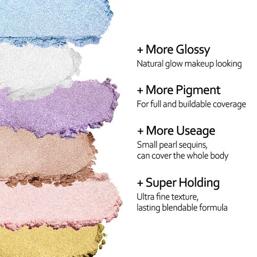 KYDA Glitter Powder Highlighter Makeup, Face & Body Brush Powder Highlighter, Sparkling Coverage Body Highlighter Makeup, High Glossy Loose Powder Makeup, 04