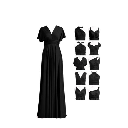 Women's Elegant Formal Bridesmaid Evening Gown Sleeveless Ruched Party Cocktail Maxi Long Infinity Dress with Bandeau Black