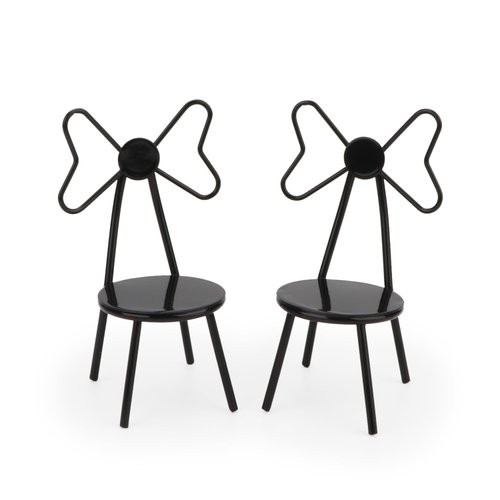 Miniature Chairs Set of 2Pcs Dollhouse Furniture Bistro Chair (Pack of 2) Butterfly Backrest Designed Miniature Soldier Metal Chair Model Accessories Iron Dinning Chair Decoration (Black)