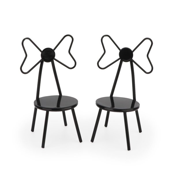 Miniature Chairs Set of 2Pcs Dollhouse Furniture Bistro Chair (Pack of 2) Butterfly Backrest Designed Miniature Soldier Metal Chair Model Accessories Iron Dinning Chair Decoration (Black)