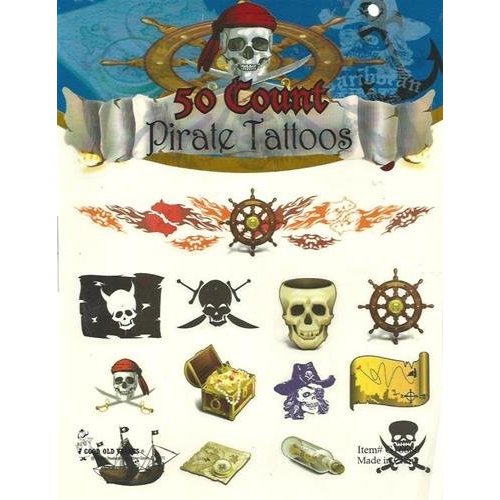 Pirate Temporary Tattoos Childrens Theme Birthdays Parties Celebrations 50 Ct