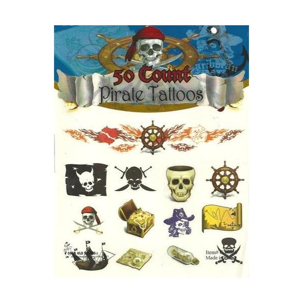 Pirate Temporary Tattoos Childrens Theme Birthdays Parties Celebrations 50 Ct