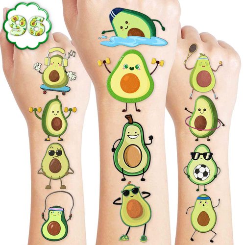 8 Sheets (96PCS) Cute Avocado Temporary Tattoo Stickers Fruit Themed Birthday Party Supplies Decorations Favors for Kids Boys Girls Gifts Classroom School Prizes Rewards