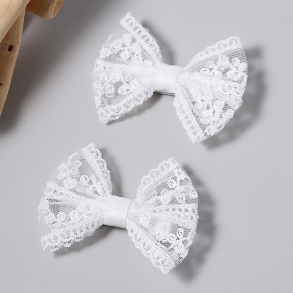 White Lace Hair Bows Small Cute Lace Ribbon Bow Alligator Clip Hairpins Barrettes 3" Baby Teens Toddler Flower Girls Wedding Pageant Communion Birthday Party Dress Decor Accessories