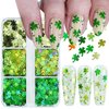 6Grids St. Patrick's Day Nail Art Glitter Sequins Kit - 3D Clover Nail Sequins Nail Stickers Decal Green Shamrock Irish Luck Shaped Design Holographic Flakes DIY St. Patrick's Day Manicure Accessories