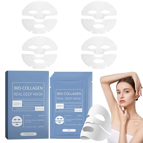 Deep Collagen Anti Wrinkle Lifting Mask,Collagen Mask,Skinqueen Bio Collagen Face Mask, Pure Collagen Films Korean Deep Hydrating Firming Overnight Hydrogel Mask (4pcs/Box)