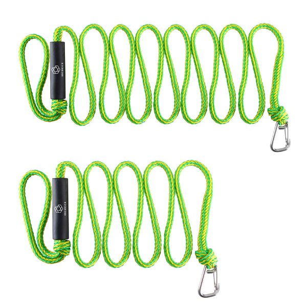 Obcursco PWC Dock Lines Boat Dock Lines 1/2” x (7ft & 14ft), Jet Ski Dock Line Mooring Line Dock Tie Pontoon Accessories for Waverunner, Kayak Tow Line with 316 Stainless Steel Clip (Green & Yellow)