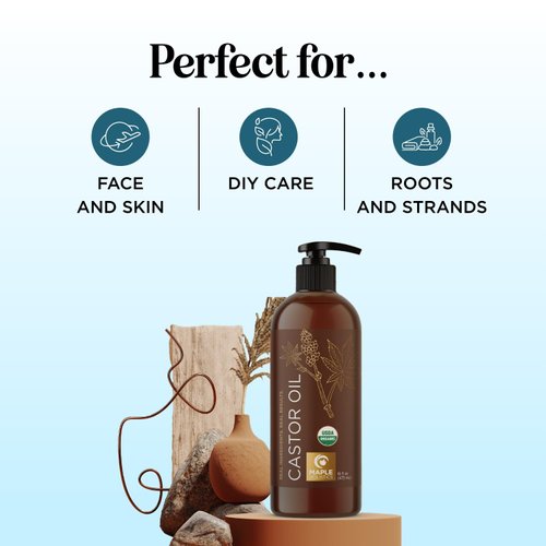 Hexane Free Organic Castor Oil - USDA Organic Castor Oil for Body Detox Hair Growth & Skin Care - Extra Virgin Organic Hair Oil for Dry Damaged Hair and Carrier Oil for Essential Oils Mixing (16oz)