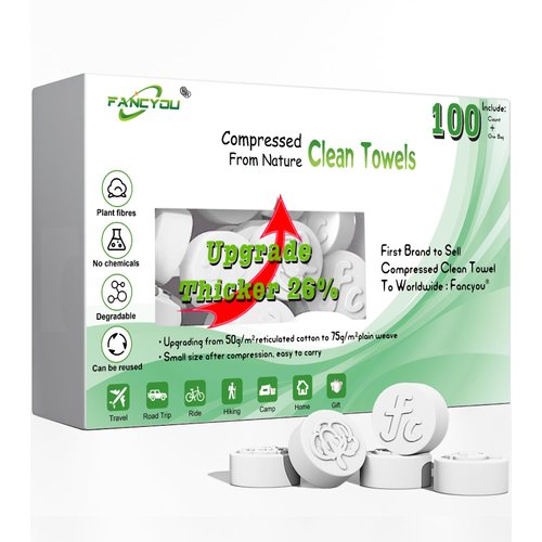 Fancyou Compressed Disposable Face Towel Kit, Thicken Facial Cleansing Cloths Towelettes,Compact Portable Wash Cotton Wipes Tablets Coin Tissues for Beauty Salon Personal Care Travel(100 PCS White)