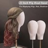 CHADWICK Wig Head Stand with Mannequin Head, 21 Inch Wig Stand, Fabric Head Hat Stand, Manikin Head Block, Wig Holder Head for Wig Styling, Displaying, Making, Retractable Pole, Height 18-26 Inches