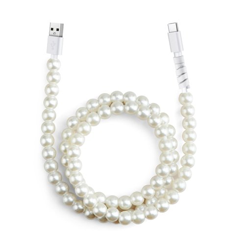 Aolcev USB C Cable 66W Fast USB to USB C Charging Cable 3.3FT Cute Beaded Phone Charger Pearl USB Type C Charger Cord for iPhone 16 Pro 15 Pro Max/Plus Galaxy S24 S23 S22 S21 Ultra White