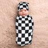 Black and White Checkered Baby Stuff Swaddle Blanket Soft and Stretchy Newborn Swaddle Blankets Sack Receiving Blanket with Beanie Hat Gift for Girls and Boys Infant