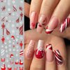 6Sheets Christmas Nail Art Stickers,French Tip Snow Nail Sticker with Christmas Hat Snowflake Gift Bow French Glitter Design 3D Self-Adhesive Nail Decals Xmas Nail Supplies New Year DIY for Women
