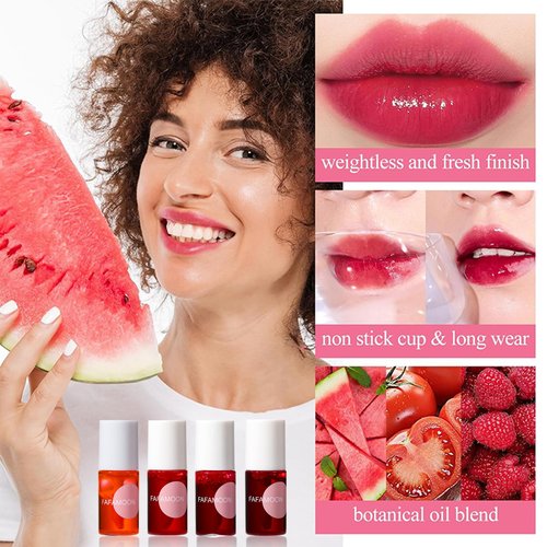 Riroenst Lip Tint Stain Set, 4 Colors Lip Stain,Multi-Use Lip and Cheek Tint, Long Lasting,Lightweight, Waterproof, Transfer-Proof, Non-sticky