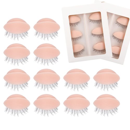 6 Pairs Replacement Eyelids for Eyelash Mannequin Head, Removable Realistic Eyelid with Eyelashes Extension Training Lash Mannequin Head Eyelids for Eyelash Practice (Pink)