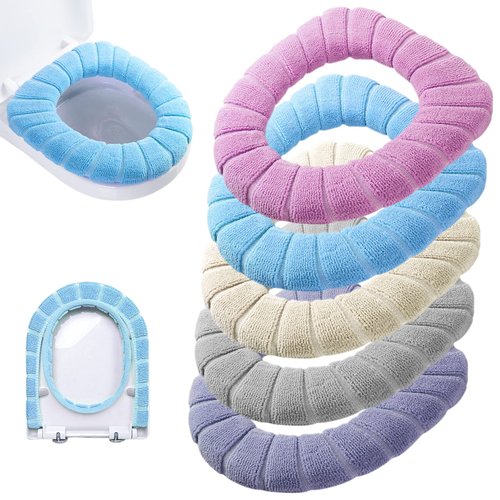 Legigo 5 Pack Thicker Bathroom Toilet Seat Cover Pads- Soft Warmer Toilet Seat Cushion Cover Stretchable Washable Fiber Cloth, Easy Installation Comfortable Toilet Lid Seat Cover(Pumpkin Modelling)