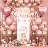 Rose Gold Birthday Decorations for Girls,Happy Birthday Party Decorations for Women,Rose Gold Fringe Curtain,Happy Birthday Banner Confetti Balloons Heart Foil Balloons for Birthday Princess Party