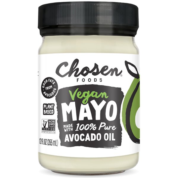 Chosen Foods Classic Vegan Avocado Oil-Based Mayonnaise, Gluten & Dairy Free, Low-Carb, Keto & Paleo Diet Friendly, Mayo for Sandwiches, Dressings and Sauces (12 fl oz)