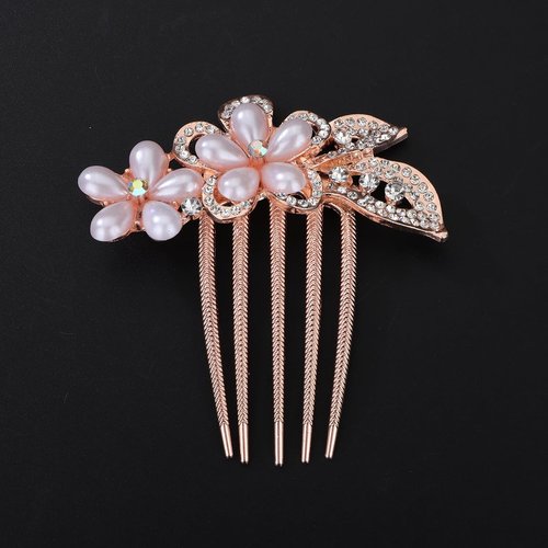 Xerling Elegant Pearly Flower Hair Comb Wedding Bridal Floral Pearl Hair Side Comb Teeths Rhinestone Hair Styling Accessories Decorative Headpiece for Updo Bun Women Girls (comb 1)