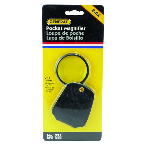 General Tools 532 2.5X Power Pocket Magnifier with Simulated Leather Case, Black