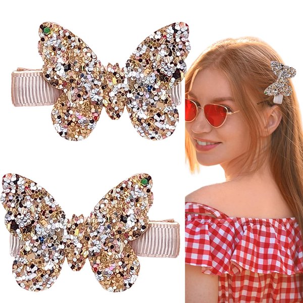 Butterfly Hair Clips for Girls Hair Barrettes Gold Glitter Bow Toddler Hair Pins Sparkly Bowknot Headwear Alligator Clips Barrettes Bows for Girls Party Hair Accessories 2PCS