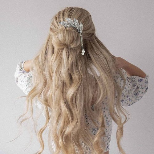 Leaf Shape Inlaid Rhinestone and Pearl Pendant Bridal Hair Comb Bridal Wedding Hair Accessories Ladies and Girls Gold Tiara (Silver)