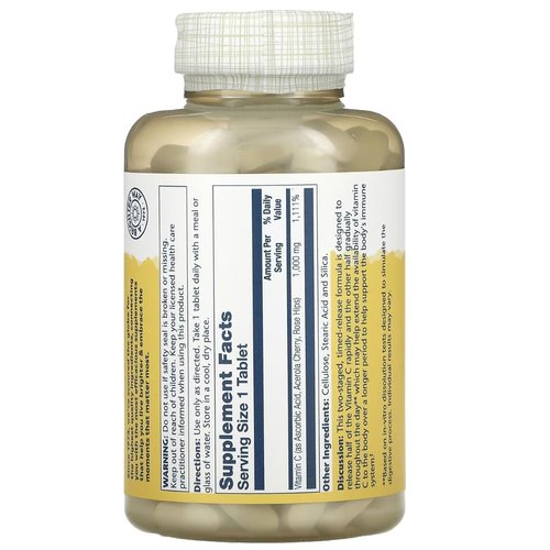 Solaray Timed Release Vitamin C with Rose HIPS & Acerola, 1,000 mg, 250 Tablets