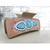 Generic Long lite tan faux leather effect turquoise blue native tribal hair claw clip