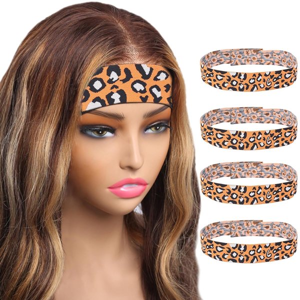 SUPERLOOK Hair Band, 6PCS Elastic Leopard Print Bands for Wig Edges, Wig Holding Band for Wigs Edge Wrap, Adjustable Velcro Wig Band, Ultra-fine Polyester Fiber and High Elastic Latex