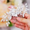 Yean Wedding Hair Comb Silver Pearl Bridal Hair Piece Flower Hair Accessories Crystal Hair Jewelry for Women and Girls